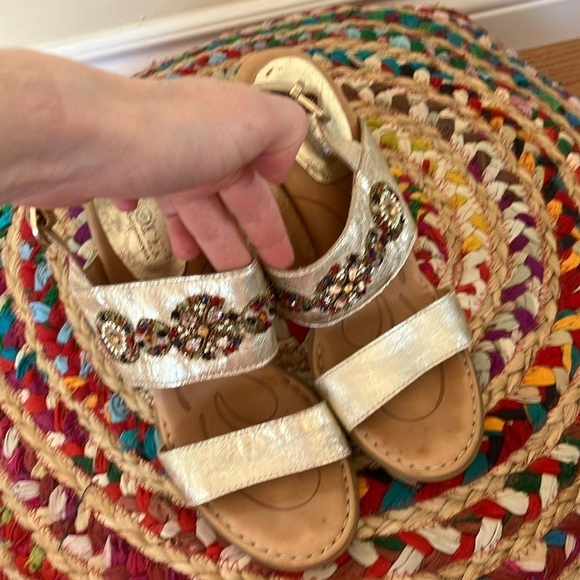 Born gold leather pearl  embellishment heeled sandals - Picture 1 of 6